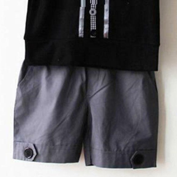 New BOYS TODDLER 3pc Elegant SHORTS TOP & TIE Set Set Black Gray White Sz 140 - Picture 3 of 6